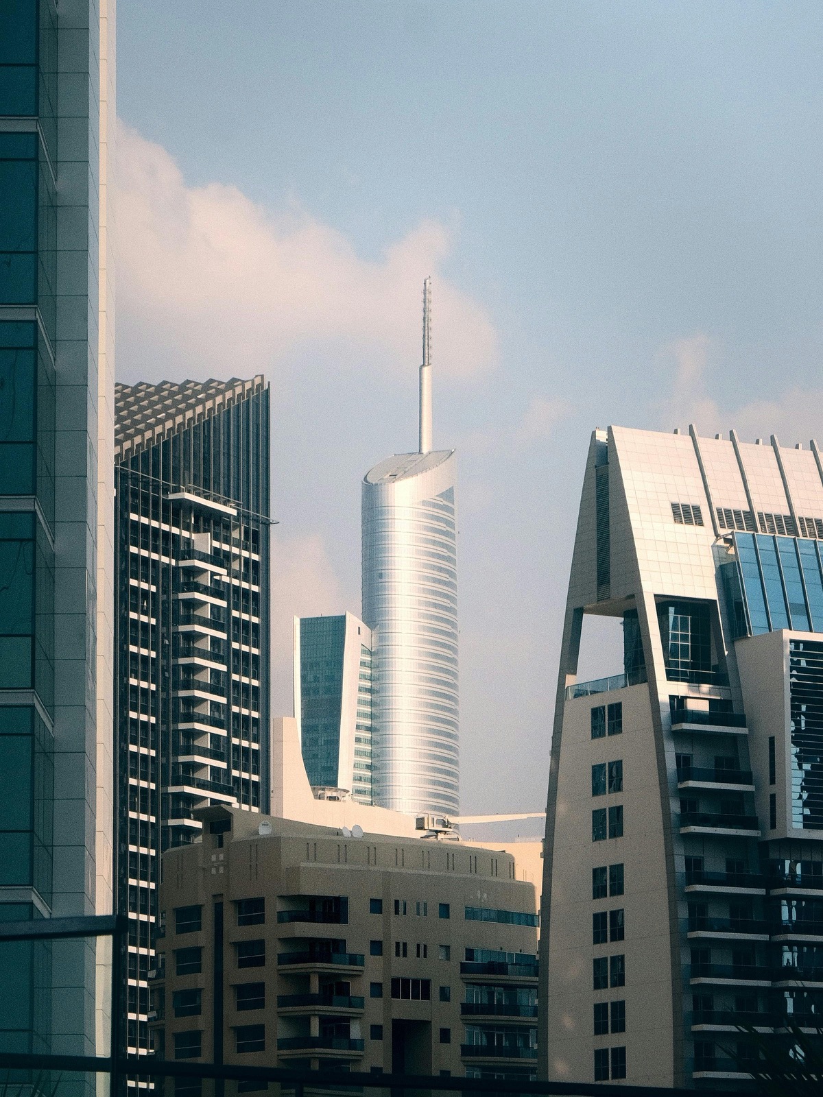 Dubai business district skyline framed by contemporary office towers