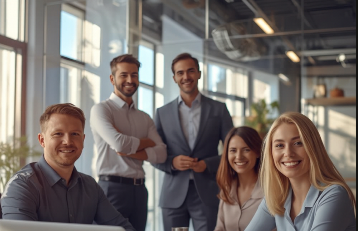 StoneBridge team collaborating in a modern corporate environment